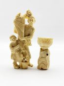 19th/ early 20th century Japanese ivory Okimono modelled as a farmer and his Son