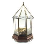 20th century leaded glass terrarium of octagonal form with lift off cover and wooden base