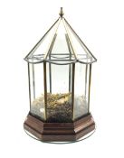 20th century leaded glass terrarium of octagonal form with lift off cover and wooden base