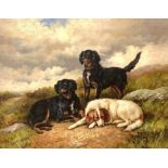 T Ducas (British 20th century): Gundogs on a Heathland