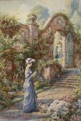 Eva Hollyer (British 1865-1948): A Young Lady Picking Flowers