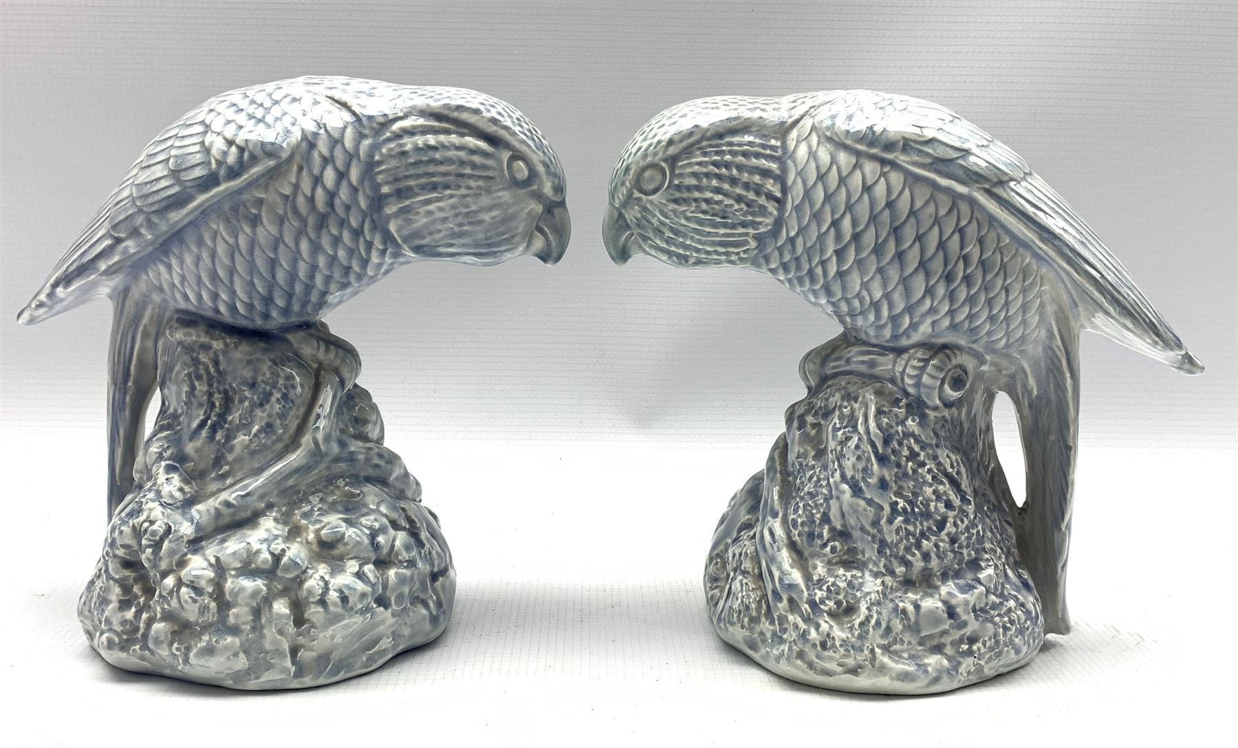 Pair of Bretby figures of parrots in a pale blue glaze H19cm - Image 2 of 3