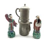 Pair of Chinese Republic male and female standing figures H17cm with pad marks to base and a Wahlee