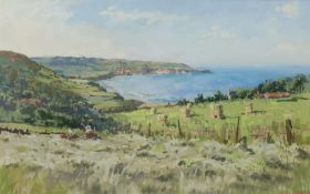 Angus Rands (British 1922-1985): Gathering Hay at the Ravenscar Alum Works looking towards Robin Hoo