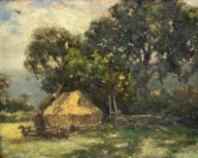 N Treliving (British 19th century): Impressionist Haytime Landscape