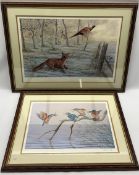 Robert E Fuller (British 1972-): Fox Chasing a Pheasant and Kingfishers