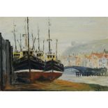 Jack Rigg (British 1927-): Boats before the Swing Bridge at Whitby