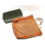 Mulberry Company woven green leather clutch bag together with a Emanuel Ungaro tan suede tote bag wi