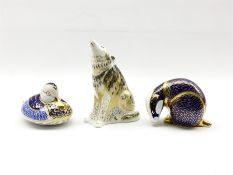 Three Royal Crown Derby paperweights comprising a Wolf