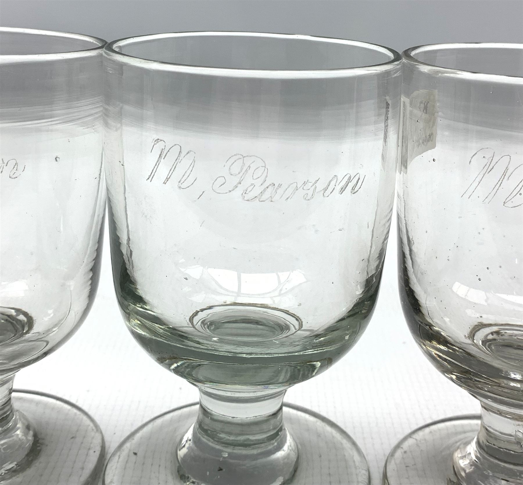 Set of six 19th century glass rummers each inscribed 'M Pearson' H13cm - Image 2 of 2