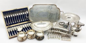 A mahogany cased canteen of silver-plated fish knives and forks