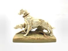 Royal Dux model of two Hounds on rectangular base