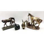 Bronzed resin figure of a horse and blacksmith 16cm x 26cm