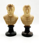 Pair of 19th century Grand Tour alabaster busts of Ariosta and Petrarca (Petrarch) on serpentine or
