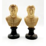 Pair of 19th century Grand Tour alabaster busts of Ariosta and Petrarca (Petrarch) on serpentine or