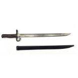 Japanese Arisaka 1897 pattern bayonet with Kokura Arsenal mark and metal scabbard overall length 53c