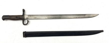 Japanese Arisaka 1897 pattern bayonet with Kokura Arsenal mark and metal scabbard overall length 53c