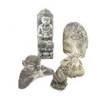 Five reconstituted stone garden ornaments