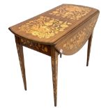 Dutch marquetry Pembroke table inlaid with stylised flowers