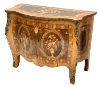 French Louis XV design kingwood commode of serpentine outline with floral marquetry inlay and enclos