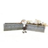 Pair of lead effect trough shaped planters