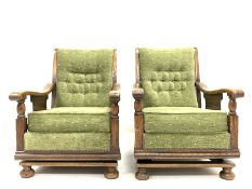 Pair of Early 20th century oak framed rocking chairs