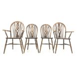 Set four (2+2) country kitchen wheel back dining chairs