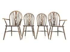 Set four (2+2) country kitchen wheel back dining chairs