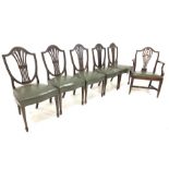 Set of five early 20th century Hepplewhite style mahogany dining chairs