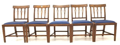 Set five 19th century mahogany dining chairs with drop in upholstered seat pads