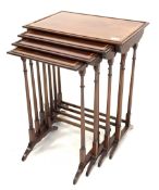 Nest of mahogany quartetto occasional tables with satinwood banding on slender turned supports W56cm