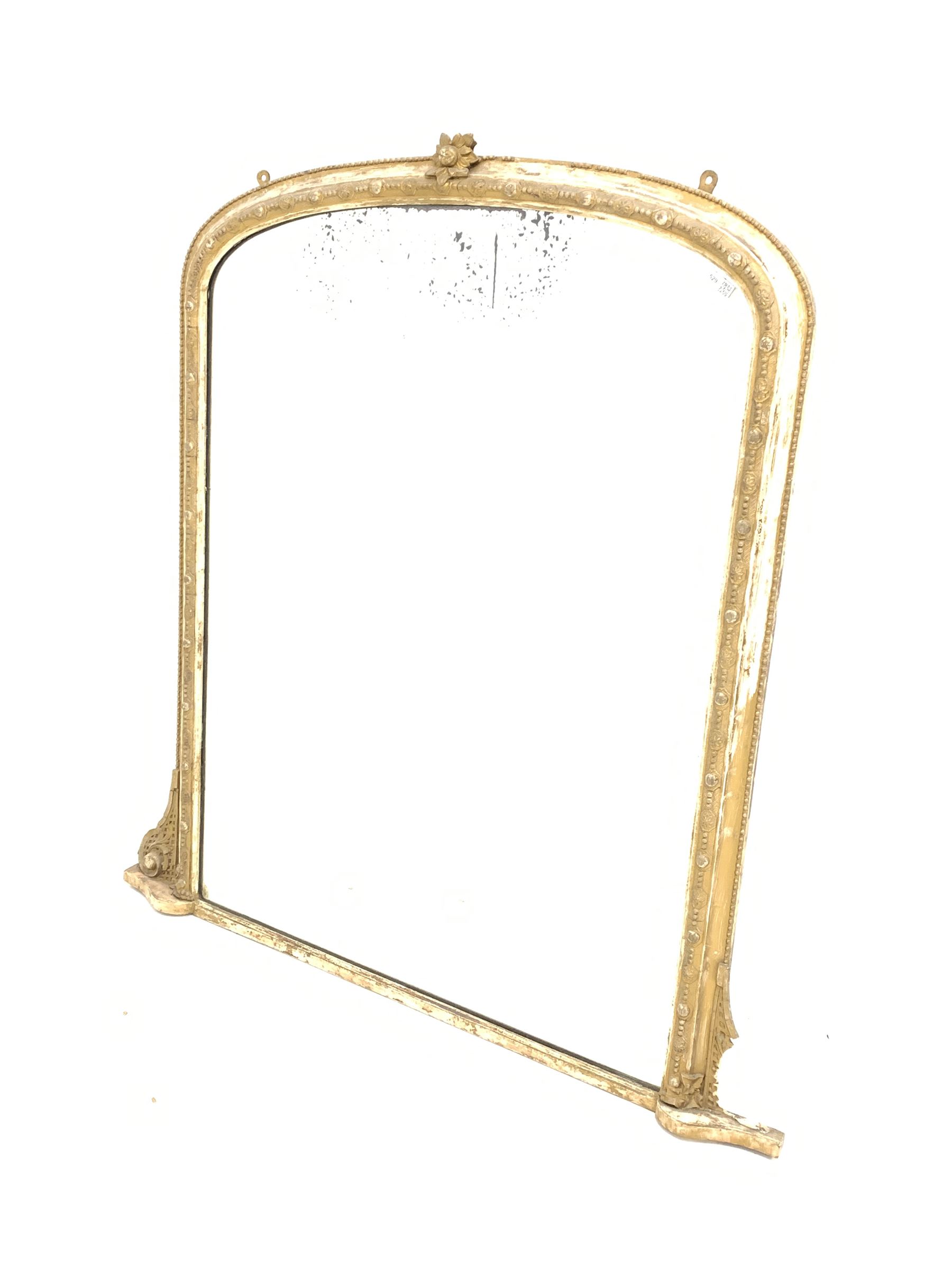 Victorian arched giltwood overmantel mirror