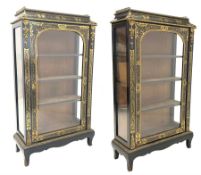 Pair of 20th century ebonised display cabinets