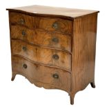 George III mahogany serpentine fronted chest of three long and two short drawers on splay supports W