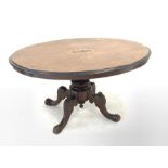 Victorian inlaid walnut oval tilt top loo table