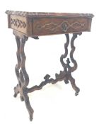 Victorian walnut sewing table the serpentine moulded top lifting to reveal fitted interior