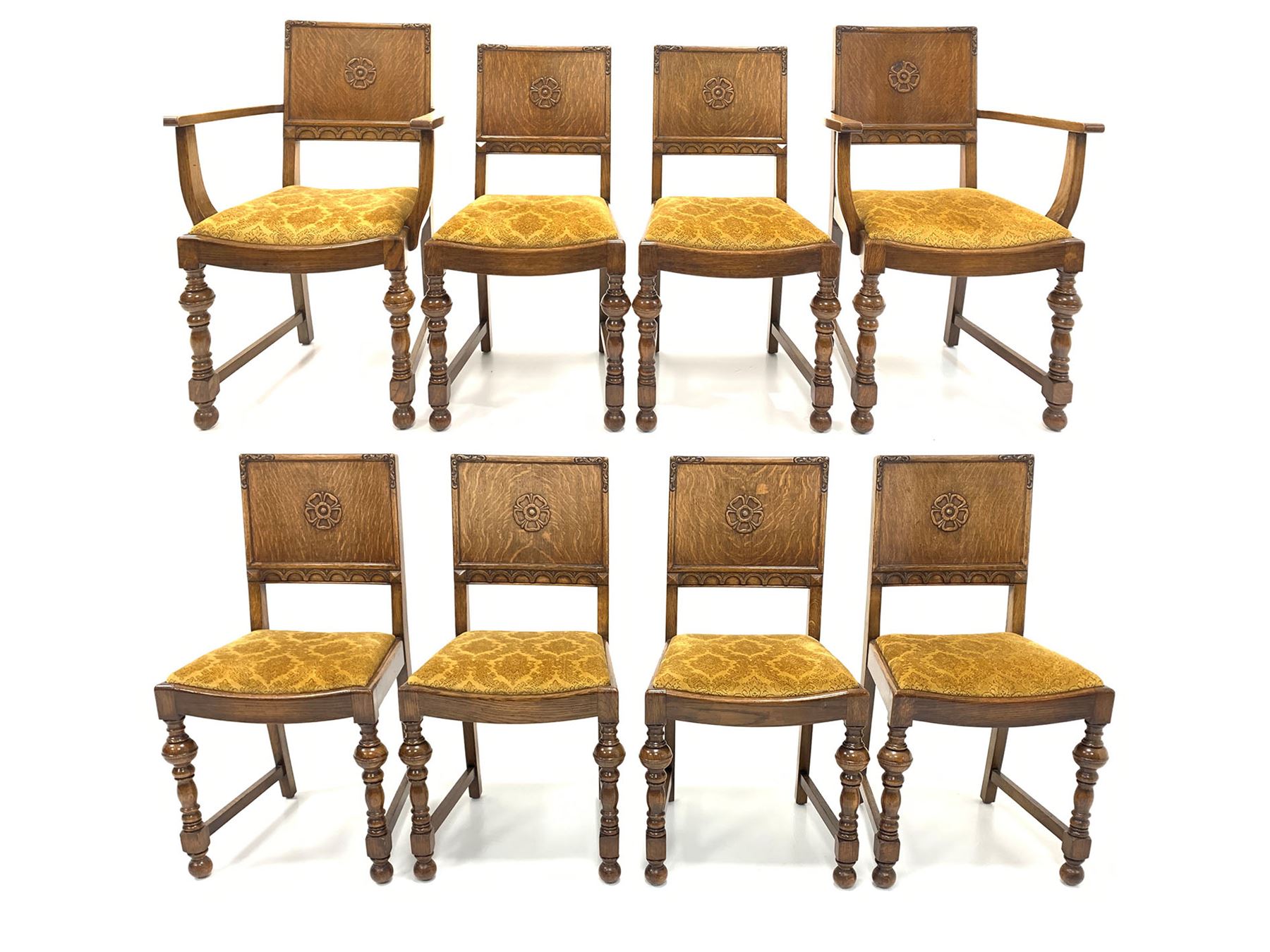 Set eight (6+2) oak dining chairs