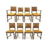 Set eight (6+2) oak dining chairs