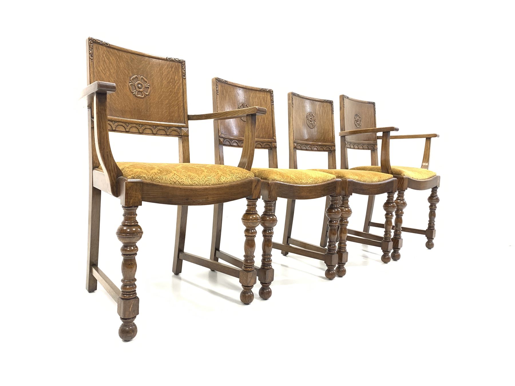 Set eight (6+2) oak dining chairs - Image 2 of 9