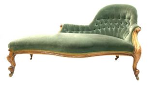 Victorian walnut framed serpentine chaise longue