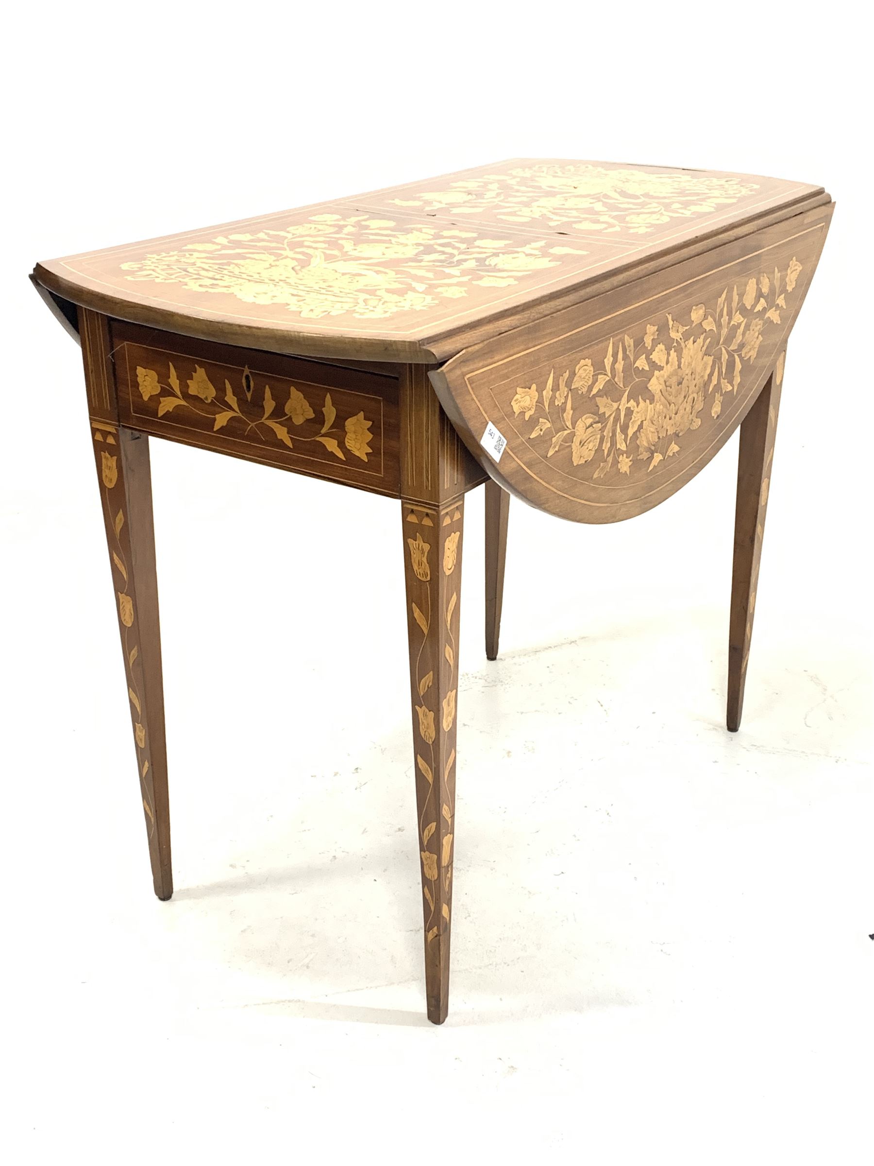 Dutch marquetry Pembroke table inlaid with stylised flowers - Image 3 of 7