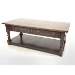 20th century oak two tier coffee table with two drawers