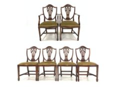 Set four (2+2) 20th century quality mahogany Hepplewhite style dining chairs