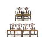Set four (2+2) 20th century quality mahogany Hepplewhite style dining chairs