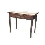 19th century oak fold over tea table with single drawer