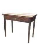 19th century oak fold over tea table with single drawer
