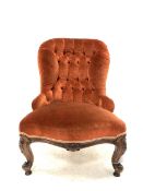 Victorian walnut framed button back upholstered chair
