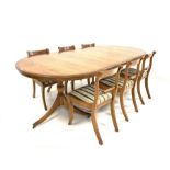 Bevan Funnell Reprodux yew wood Regency design twin pedestal dining table