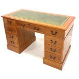 Late 20th century yew twin pedestal desk