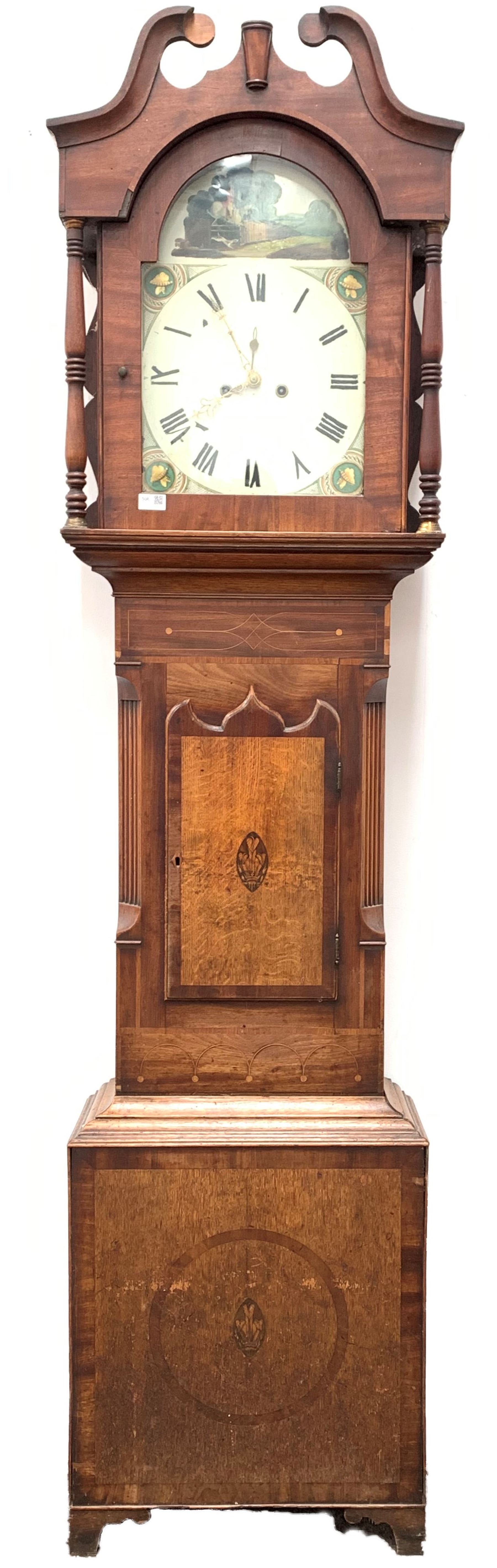 Late Georgian oak and mahogany longcase clock